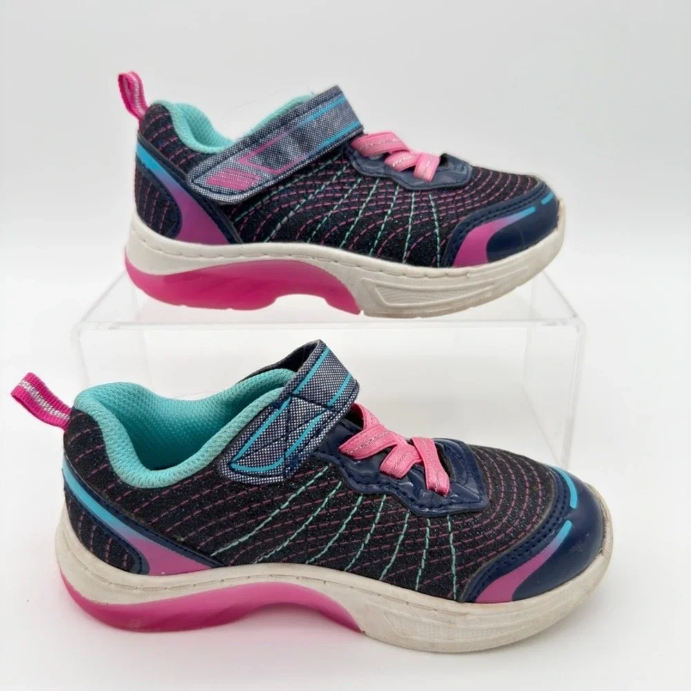Athletic Works Toddler Size 10 Sneakers Navy Pink Teal Hook Loop